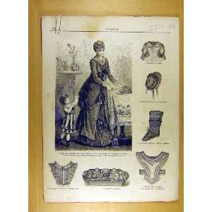  1884 Ladies Fashion Dress Hat Corsage French Print