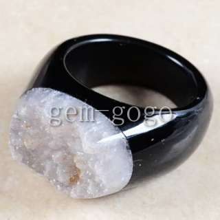 Size 9 Natural Agate Druzy Geode Inlay Ring G84799  