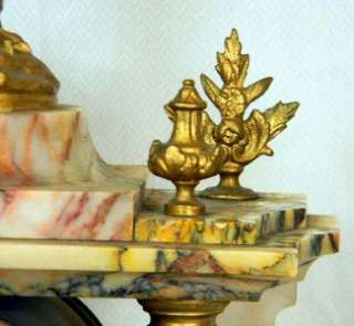 19th Century French Sienna Marble And Gilt Bronze Mantel Clock Set 