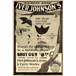 1902 Ad Iver Johnsons Arms & Cycle Works Hunting Duck   Original Print 