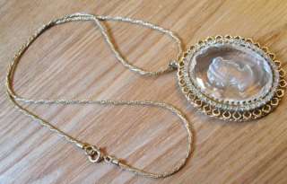 Vintage LARGE Crystal Cameo Rhinestone 24 Necklace  