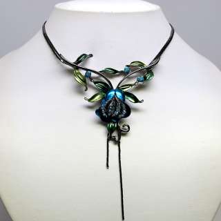 Sapphire Color Crystal Tulip Flower Necklace Set s0017  