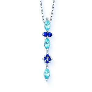10K White Gold 1/2 ct. Blue Topaz and 0.12 ct. Sapphire Pendant with 