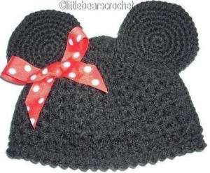 CUSTOM Crocheted MICKEY or MINNIE MOUSE EARS Beanie Hat  