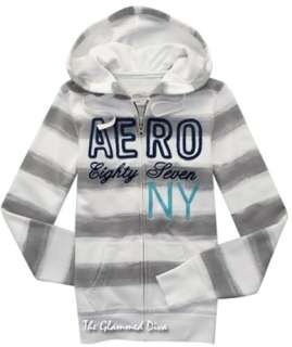 New Aeropostale AERO 87 NY Striped Full Zip Hoodie L  