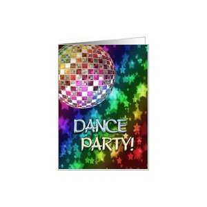  Dance Party Invitation card with a rainbow of disco lights 