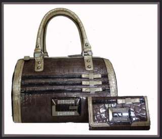GUESS Satchel Set Sami Taupe Brown Multi Patent Handbag & Matching 