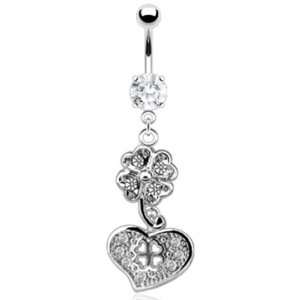 14g Dangling Heart and Shamrock Sexy Belly Button Jewelry Navel Ring 