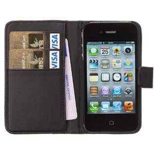  Black Flip Leather Wallet Case Cover Pouch For iPhone 4S 