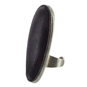   Ring Adjustable Long Oval with Black Leather Jean Daniel Christin