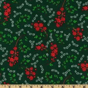   Baltimore Poinsettia and Holly Sprays Pine Fabric By The Yard Arts