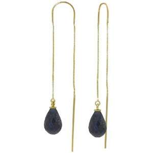  14k Gold Threaded Dangle Earrings with Genuine Sapphires Jewelry