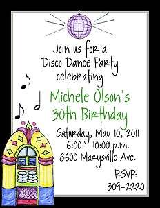 Disco Dance Birthday Party Invitations  
