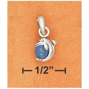  Sterling Silver Tiny Dolphin w/ Blue Agate Ball Arts, Crafts & Sewing