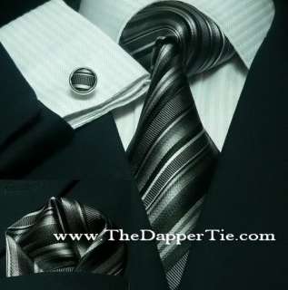 Mens Striped Black 100% Silk Tie Set TheDapperTie 84C  