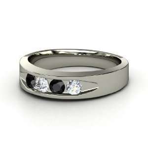   Gem Culvert Ring, 14K White Gold Ring with Black Diamond & Diamond
