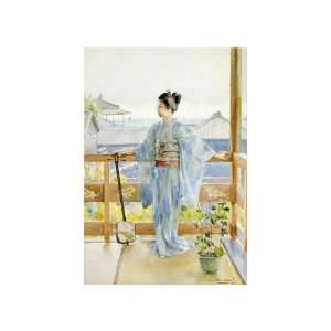 Geisha Standing On A Balcony by Anton Alois Stern. size 11 inches 