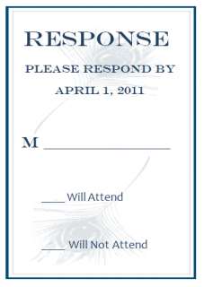 BLUE PEACOCK WEDDING INVITATIONS & RSVP WITH ENVELOPES  