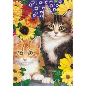  Cats & Flowers Decorative Standard Size Flag 28 Inches X 