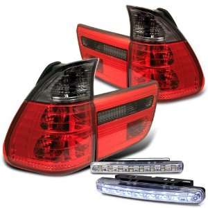   Red Smoke with DRL 8 LED Fog Bumper Light Pair New Set Automotive