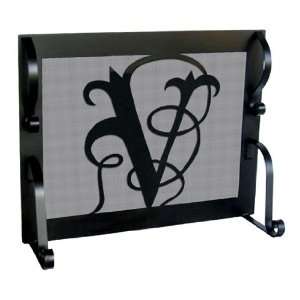 Old English Initial V Fireplace Screen, Single Panel, in Black or Rust 