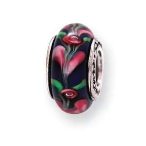  Sterling Silver Reflections Pink/Black Murano Glass Bead 