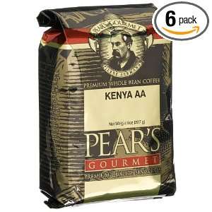 Pears Gourmet Kenya AA Whole Bean Coffee, 8 Ounce Bags (Pack of 6 
