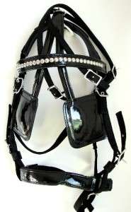 DRIVING CART SYNTHETIC PATENT LEATHER HARNESS PONY STUDDED BRIDLE 