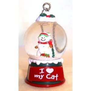   Love My Cat Christmas Snowman Snow Globe Ornament 