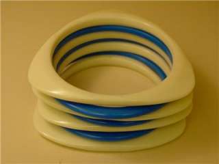 Vtg 60s Stack Lucite Plastic Thin Bracelet Set 7 Blue  
