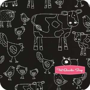 Green Acres Black and White Chicks, Sheep and Cows Fabric 