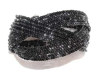 BRACELET Braided Beads Bangle Gray & Jet BLACK CUFF  
