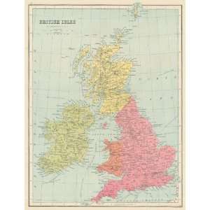  Bartholomew 1877 Antique Map of the British Isles Kitchen 