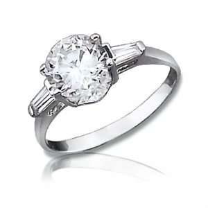 925 Silver Engagement Ring Round Cut Diamond CZ Baguette Sidestones 2 