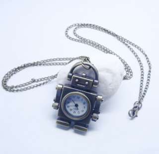 Fancy Clock Necklace Chain Robot Quartz Pocket Watch  