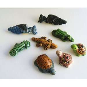 Ceramic Peruvian Animals Shape Beads. Eight Pieces ,One Inch.turtle 