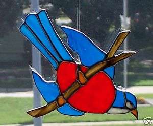 Stained Glass Bird (Robin) on a Branch Suncatcher  