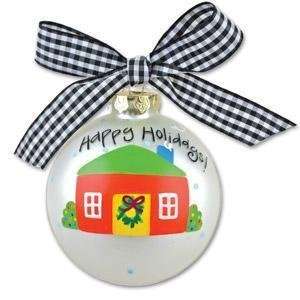  Happy Holidays House Glass Ornament