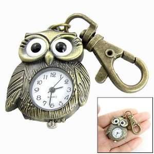  Como White Dial Bronze Tone Night Owl Shape Keyring Watch 