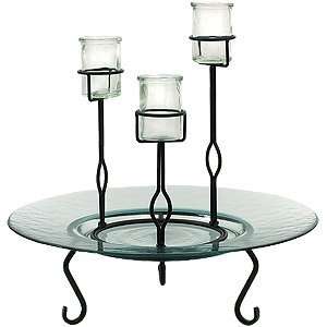 com Clear Glass Centerpiece Platter and Metal Stand with Clear Glass 