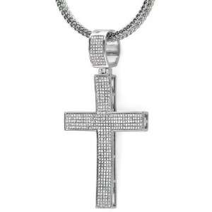 Sterling Silver White Diamond Micro Pave Mens Hip Hop Style Religious 