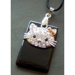  Acrylic Diamond Black Agate Gem Cat Pendant Necklace 