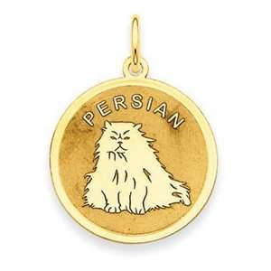  14k Yellow Gold Persian Cat Disc Charm Jewelry