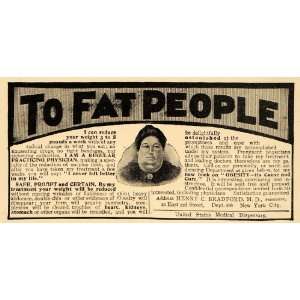  1906 Ad To Fat People Henry C Bradford Weight Treatment 