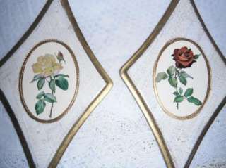 Vintage Diamond SHaped Wood Rose Wall Plaques Italy  