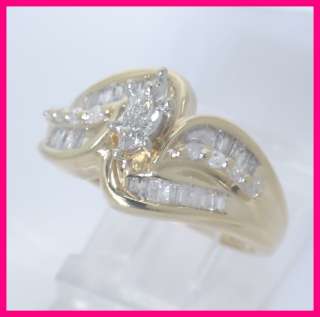 10k Marquise, Baguette & Round Diamond Wedding Ring .64  