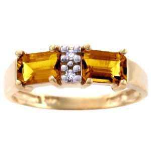 14K Yellow Gold Twin Octagon and Diamond Ring Citrine, size5.5