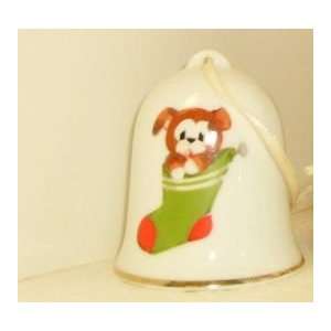    China Dog in Christmas Stocking Dinner Bell 