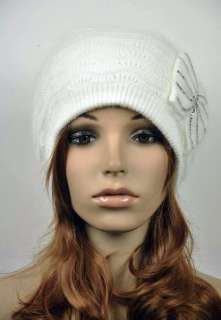 Double Layer Rabbit Fur Lady Women Winter Hat Beret Beanie Rhinestone 