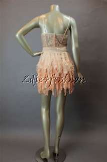 New FREE PEOPLE Peach Vintage Shred Chiffon Lace Dress Large  